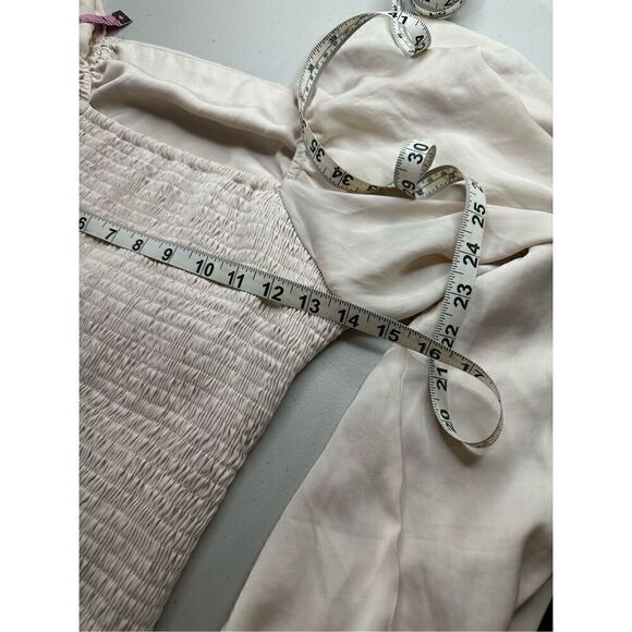 Women's Smocked Long Sleeve Squareneck Ruched Back Mini Dress Tan Large - Picture 6 of 6